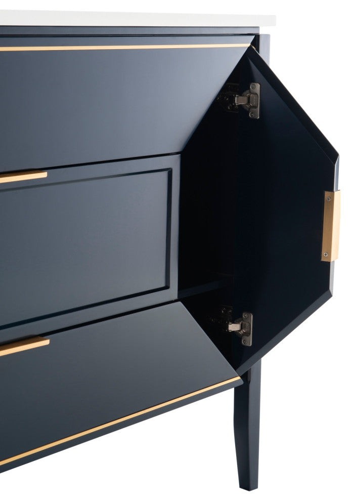 Vetro 48" Vanity With Quartz Counter Top, Gloss White , Navy Blue