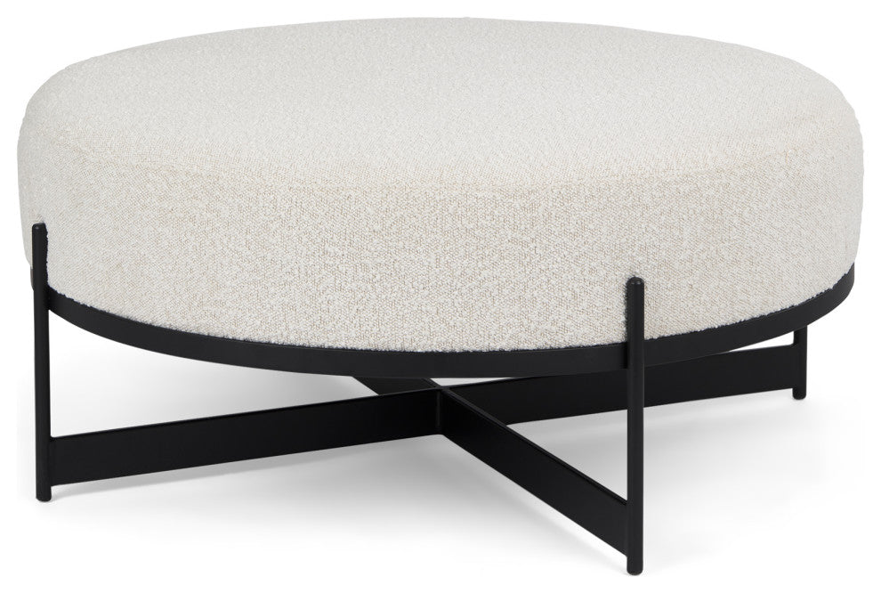 Amelia Cream Boucle With Black Metal Frame Round Ottoman