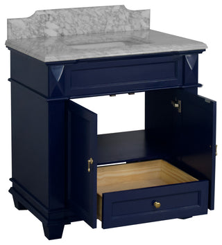 Elizabeth 36" Bathroom Vanity, Royal Blue, Carrara Marble