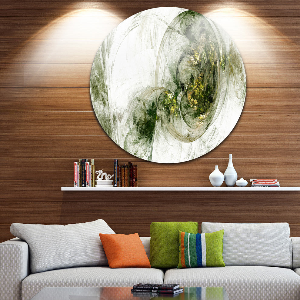 Colored Smoke Green, Abstract Digital Art Disc Metal Artwork, 38"