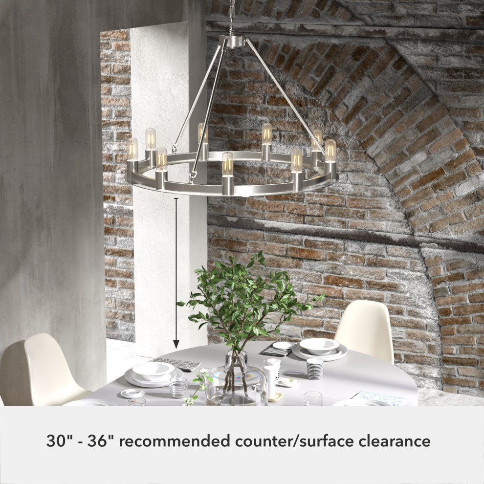 Hunter Saddlewood Brushed Nickel 8 Light Chandelier Ceiling