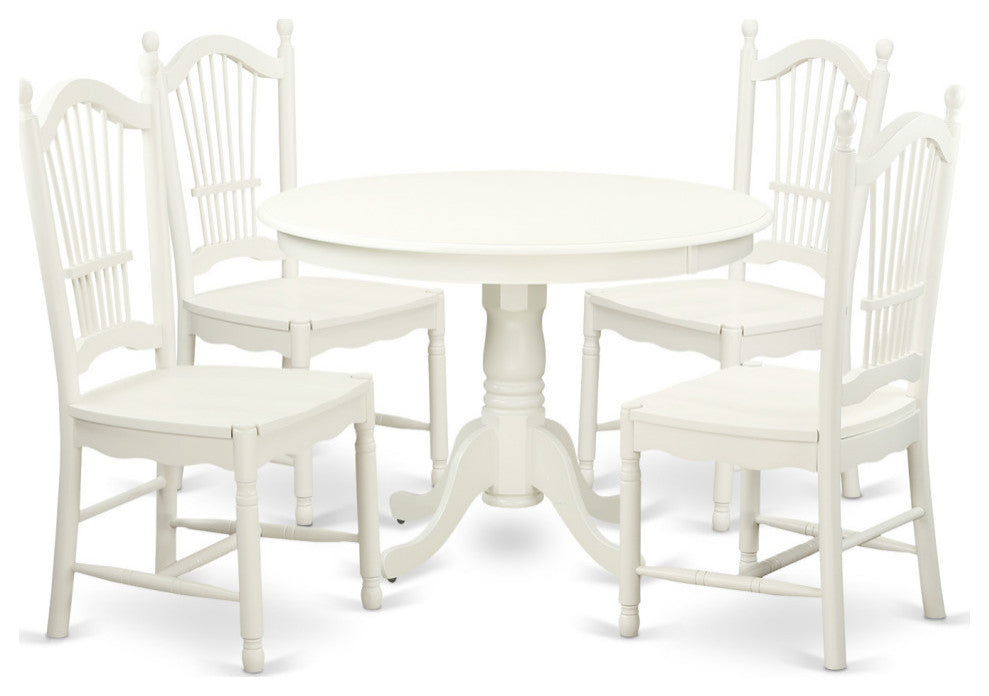 5 Pc Set With A Round Dinette Table And 4 Wood Dinette Chairs, Linen White