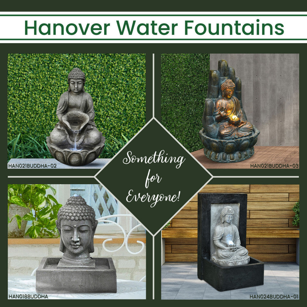 24" Buddha Wall Statue Indoor/Outdoor Garden Fountain, LED Lights