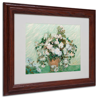 'Roses, 1890' Matted Framed Canvas Art by Vincent van Gogh