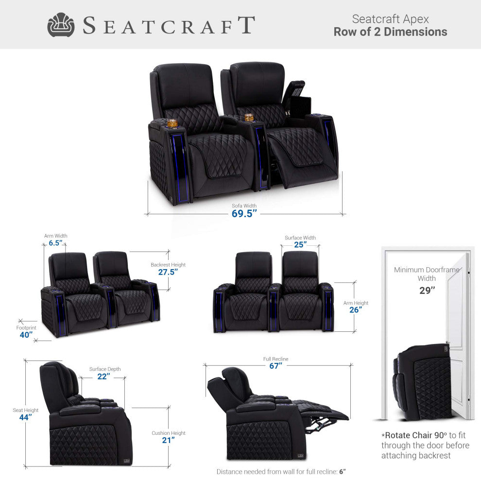 Seatcraft Apex Home Theater Seating, Black, Row of 2