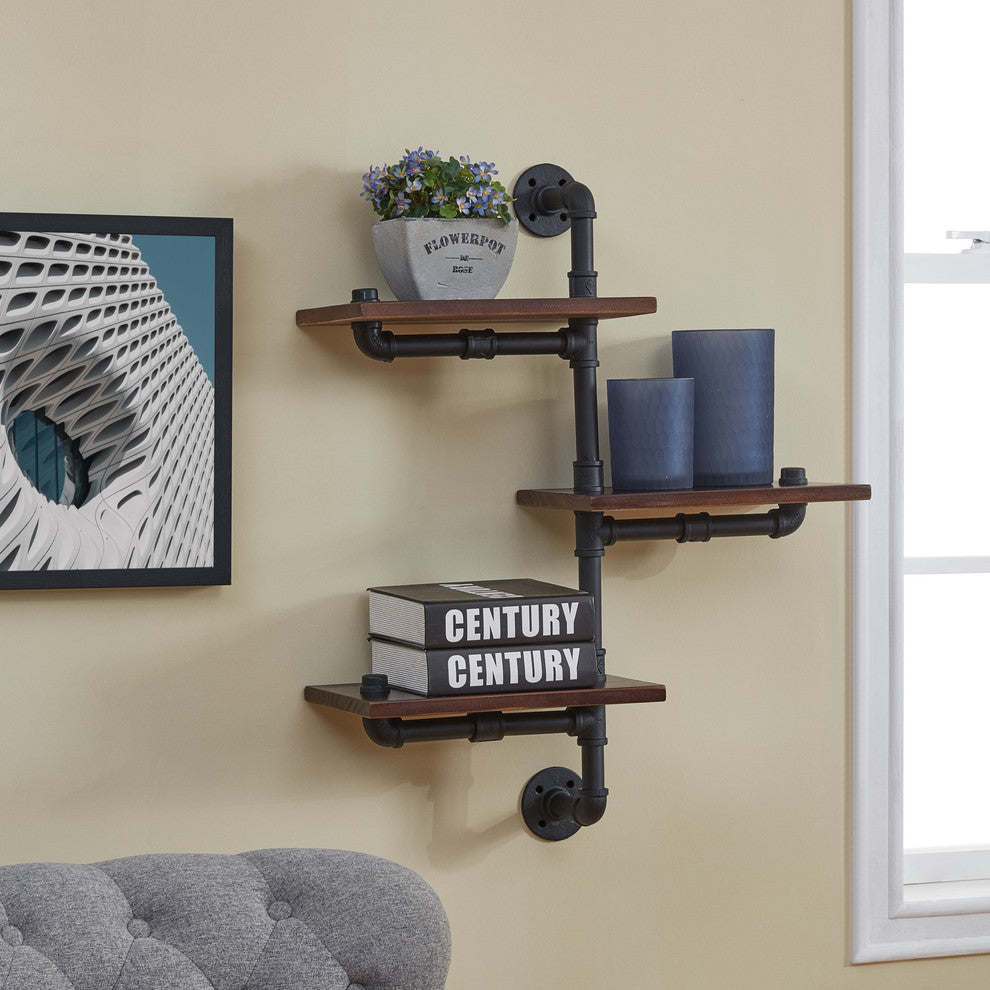 3-Tier Industrial Wall Pipe Shelving Unit