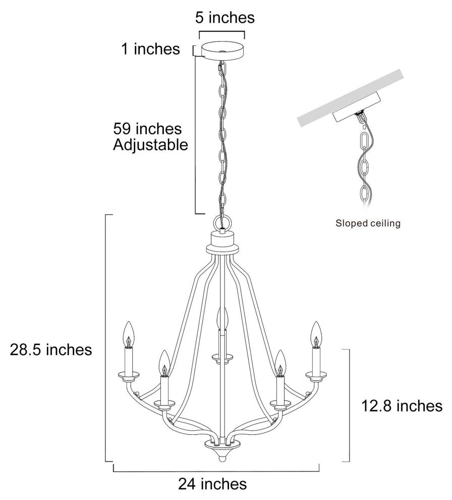 Modern 5-Light Matte Black Traditional Chandelier for Foyer