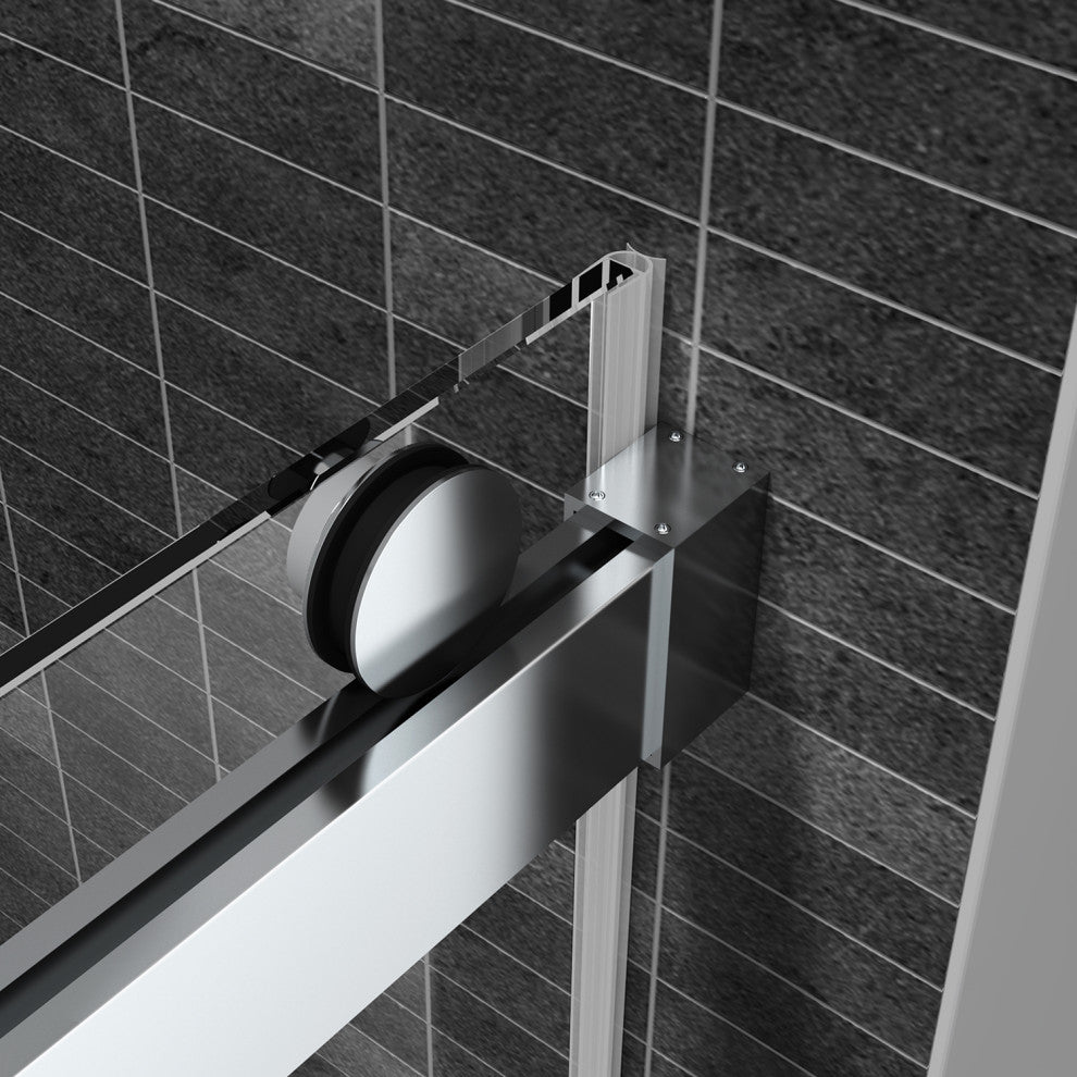 60" x 76" Double Sliding Frameless Shower Door, Buffer, Brushed Nickel