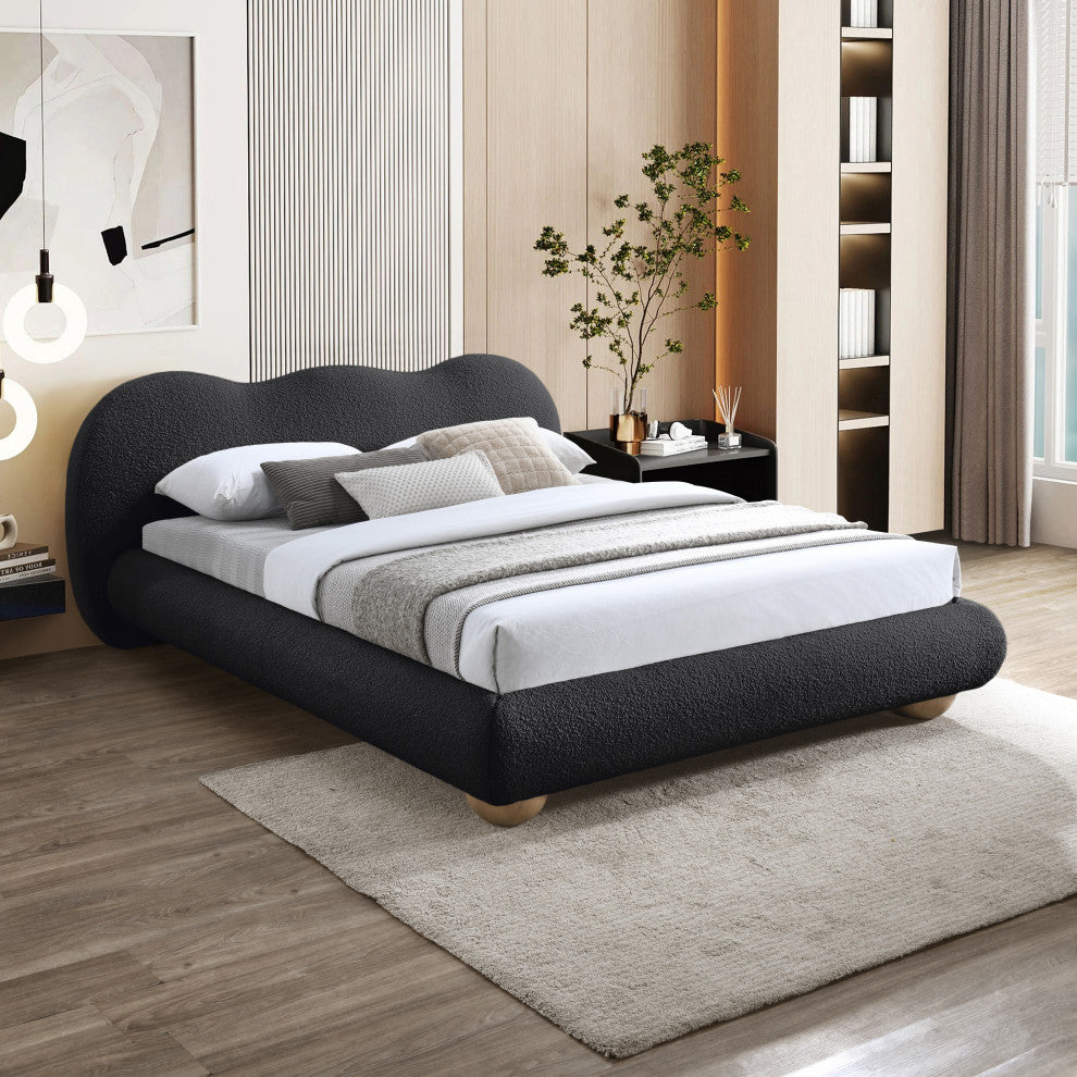 Hyde Boucle Fabric Upholstered Bed, Black, Full