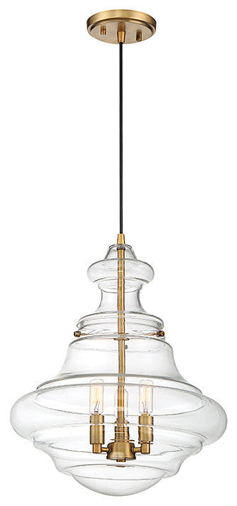 3-Light Pendant, Natural Brass