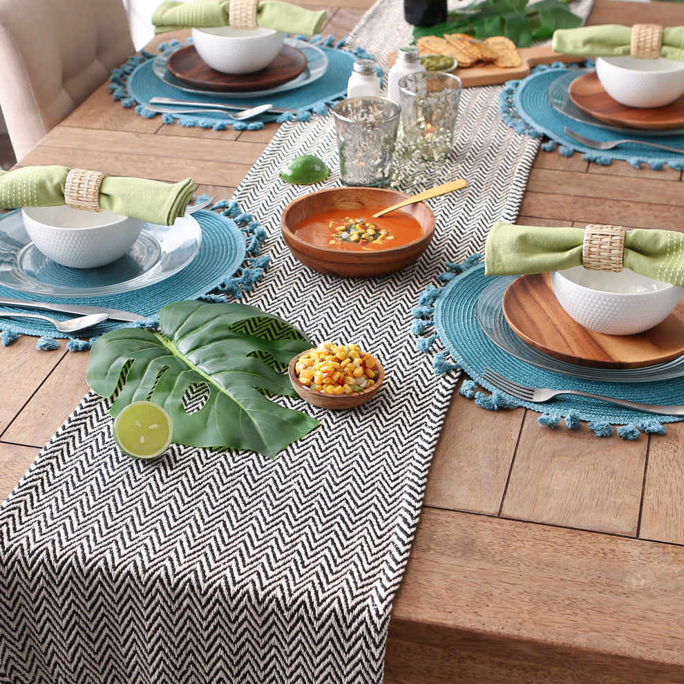 Black Chevron Handloom Table Runner 15x72