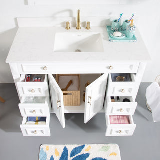 Solid Wood Bathroom Vanity with Quartz Top and cUPC Certified Sink, White, 48 Inch