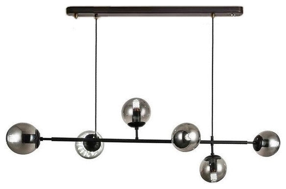 Ilbono | Nordic LED Pendant Light in the Shape of Glass Ball for Dining Room, Black, Smoky Glass, Warm Light