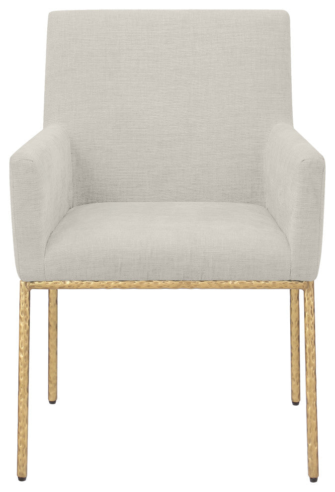 Reeves Upholstered Dining Chair, Cream, Chenille , AC,  Brushed Brass, Set of 2