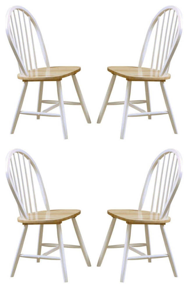 Dining Side Chair With Spindle Back, Set of 4, Natural and White