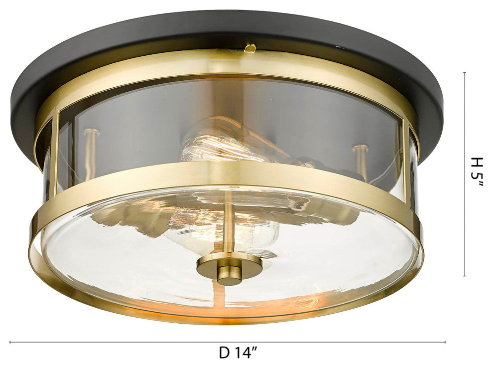 Black And Gold Flush Mount With Glass Shade