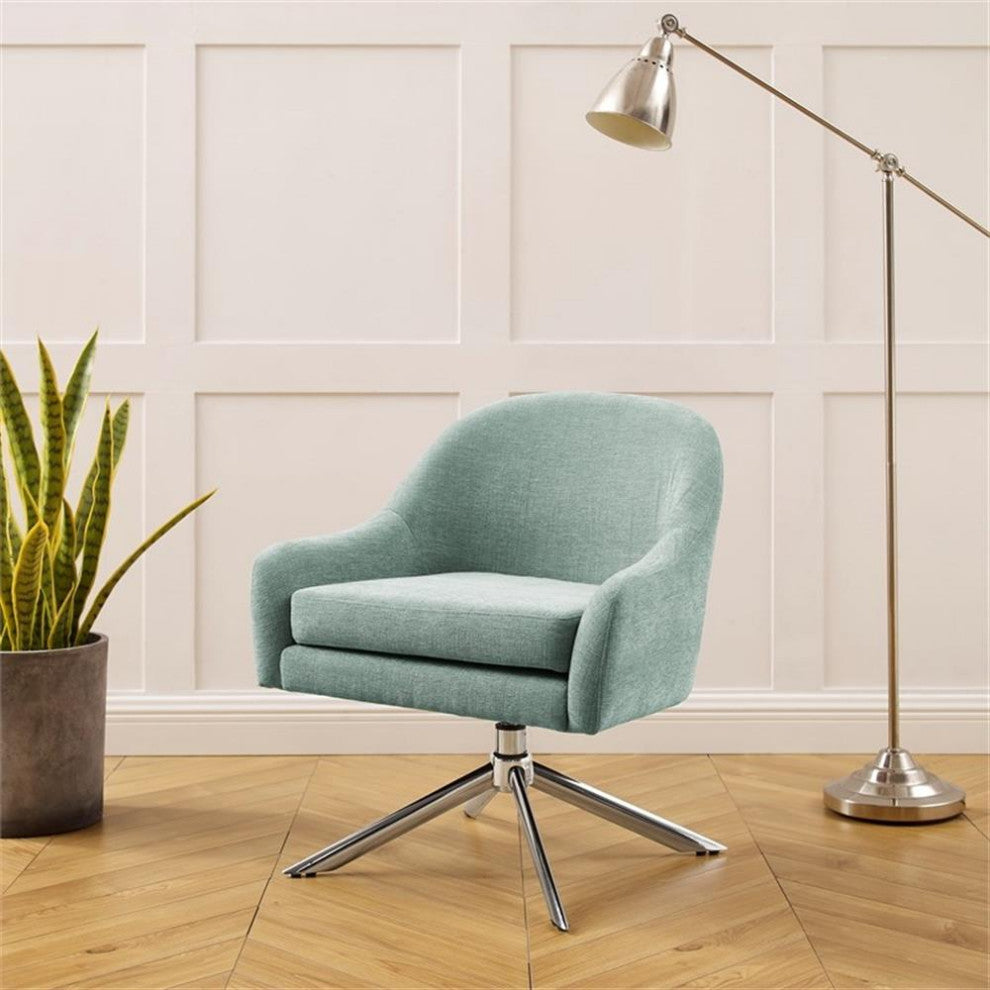 Linon London Capri Upholstered Steel Leg Swivel Accent Chair in Seafoam Green