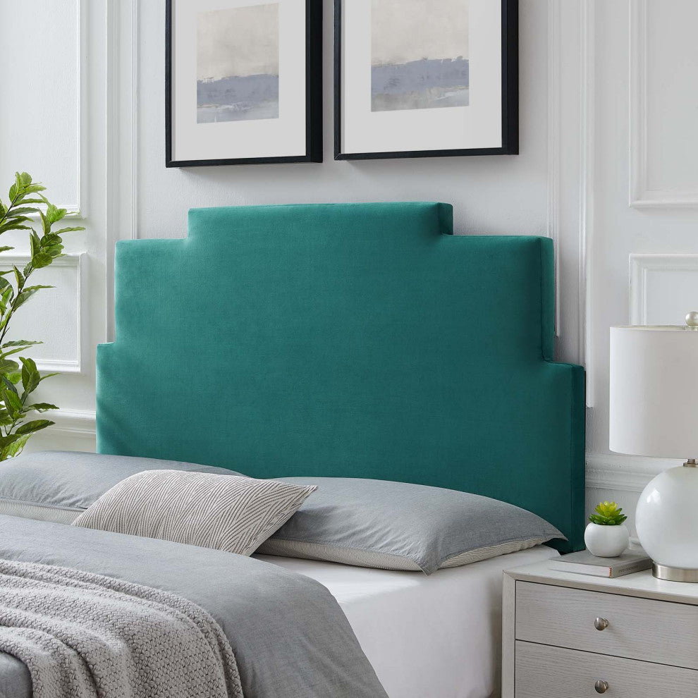 Headboard, King Size, Velvet, Teal Blue, Modern Contemporary, Bedroom Master