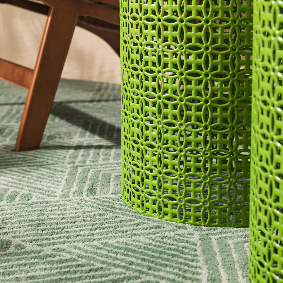 Metal Garden Stool or Plant Stand or Accent Table, Set of 2, Green