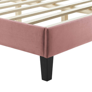 Yasmine Channel Tufted Performance Velvet Twin Platform Bed, Dusty Rose