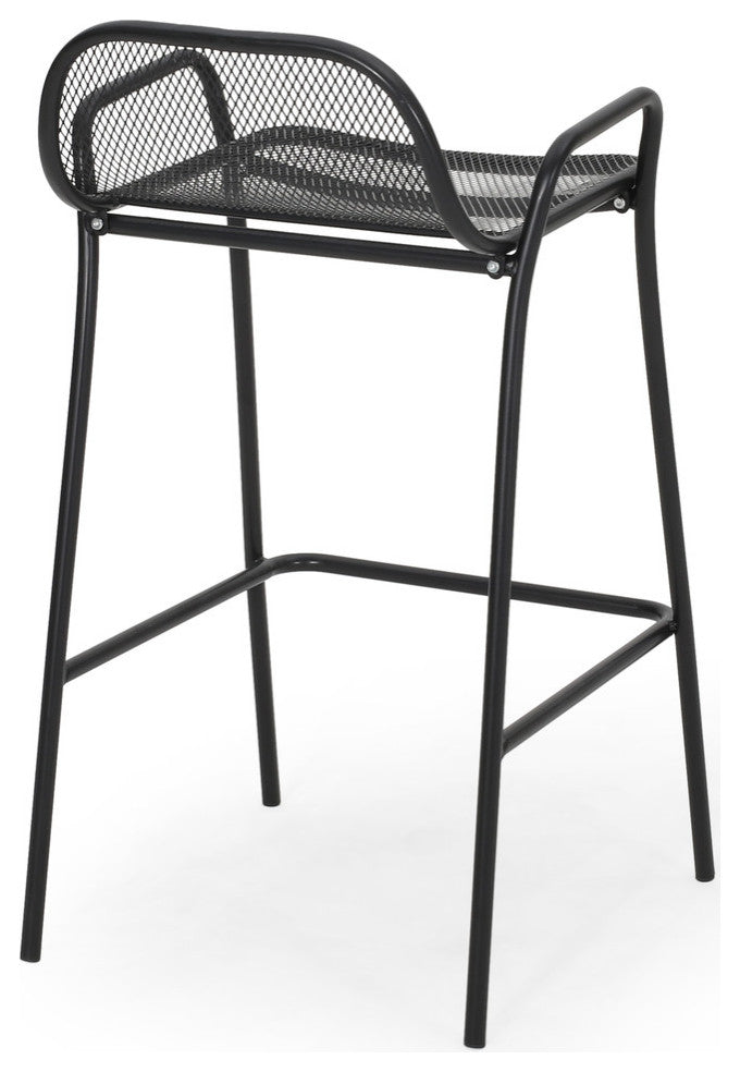 Linda Modern Iron Barstool, Set of 2, Matte Black