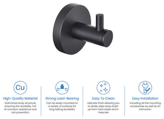 Circular Bathroom Towel & Robe Hook 3 Count, Matte Black