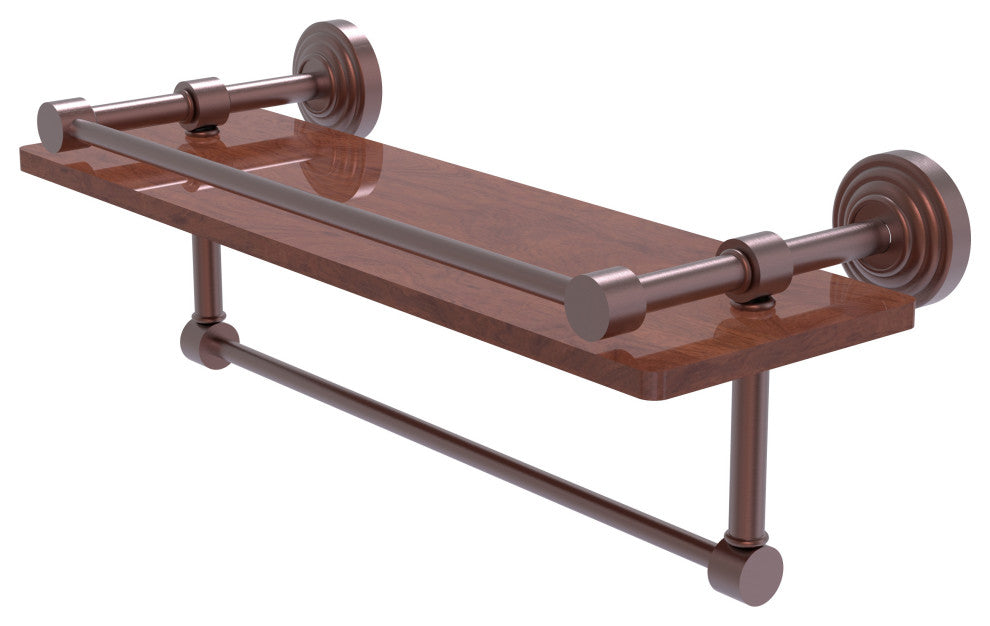 Waverly Place 16" Wood Shelf with Gallery Rail and Towel Bar, Antique Copper