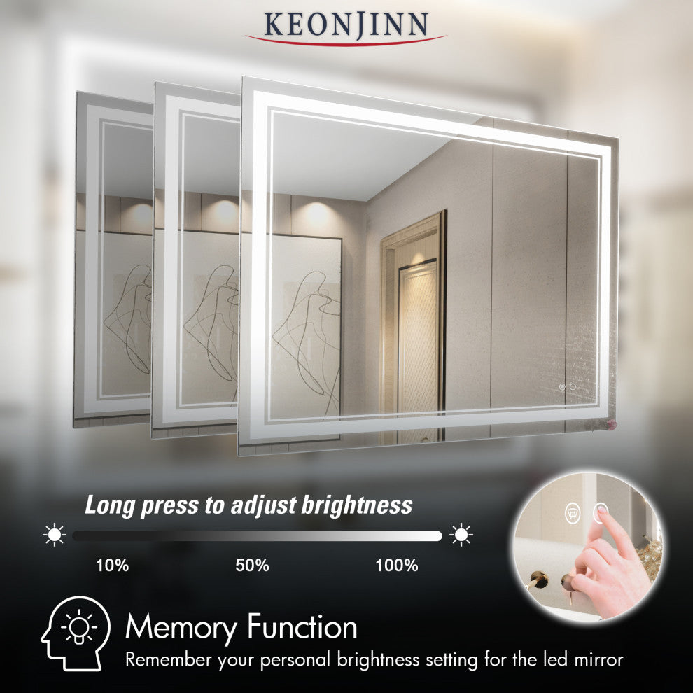 3-Colors LED Bathroom Mirror, Anti-Fog Memory Dimmable, Sliver, 40x32