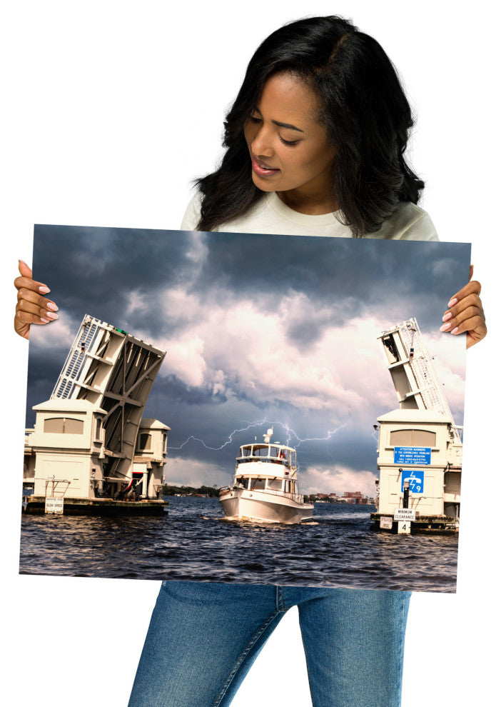 Beach Art Wall: Stormy Drawbridge Boat Landscape Photo Unframed, 16" X 20"