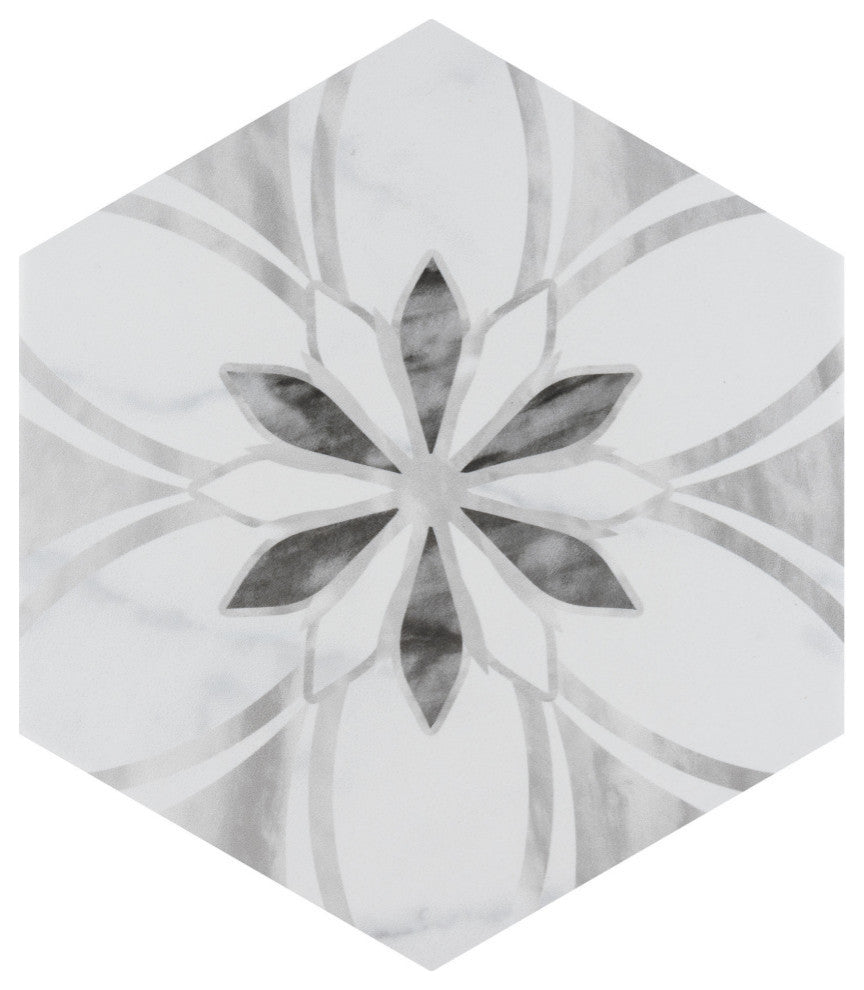 Classico Bardiglio Hex Dahlia Porcelain Floor and Wall Tile Sample, White