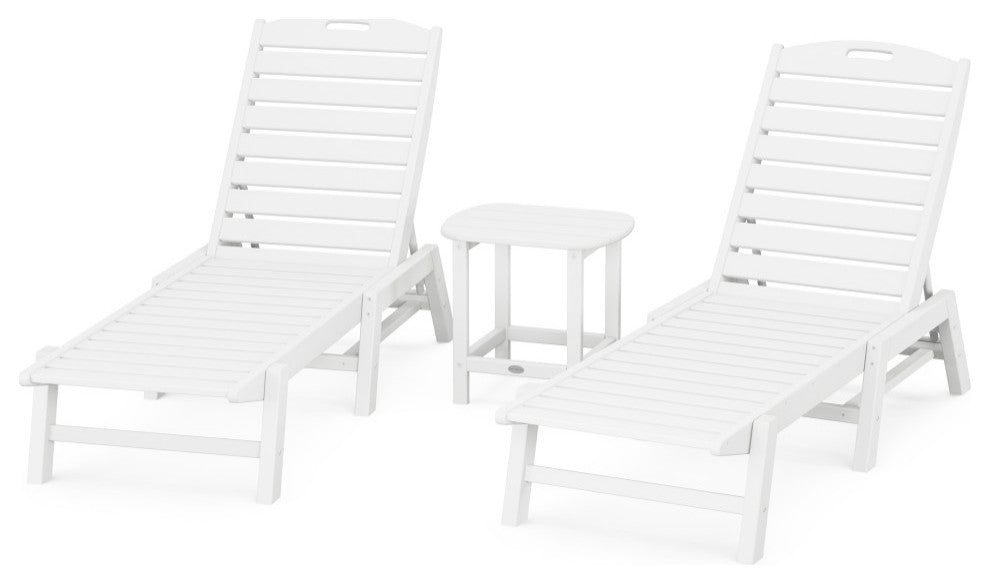 Nautical 3-Piece Chaise Lounge Set, South Beach 18" Side Table, White