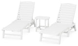 Nautical 3-Piece Chaise Lounge Set, South Beach 18" Side Table, White