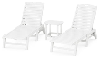 Nautical 3-Piece Chaise Lounge Set, South Beach 18" Side Table, White