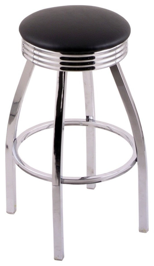 Classic Series 25" Counter Stool With Chrome Finish, Accent Ring, Vinyl Seat