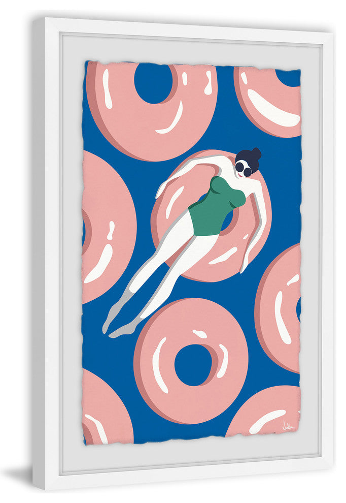 "Floating Pink Donuts" Framed Painting Print, 12"x18"