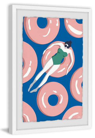 "Floating Pink Donuts" Framed Painting Print, 12"x18"