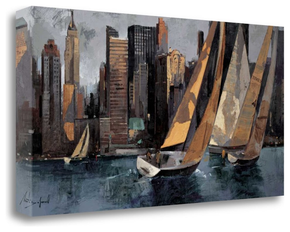 "Sailboats In Manhattan I" By Marti Bofarull, Giclee on Gallery Wrap Canvas