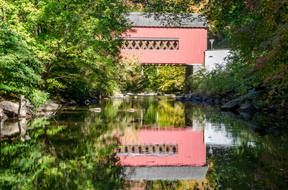 The Reflection of Wooddale Covered Bridge Unframed Wall Art Print, 11" X 14"
