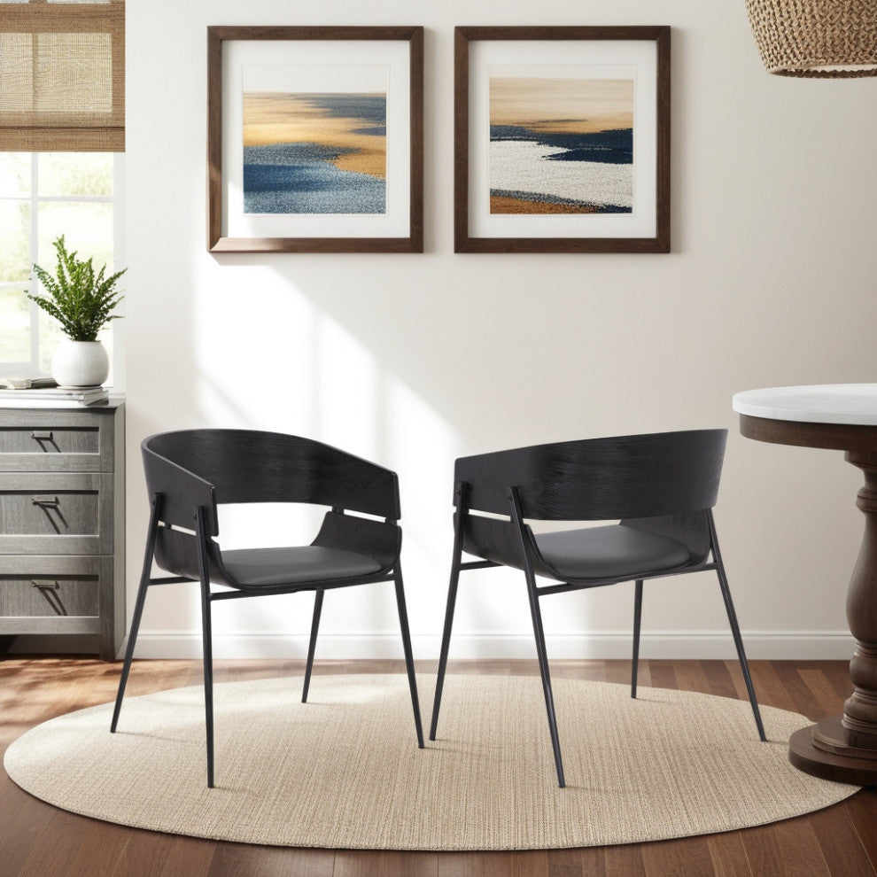 Bronte Wood and Metal Contemporary Dining Room Chairs, Set of 2