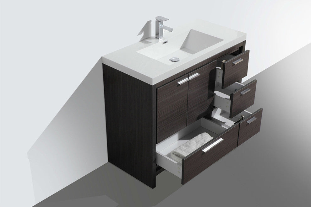 Alma Allier 42 inch free standing vanity with sink, Gray-Oak, Right Drawer