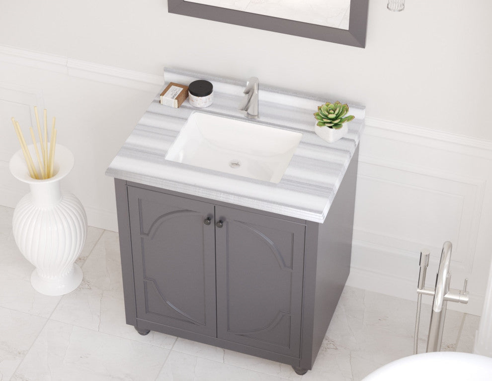 Odyssey, 30" Maple Gray Cabinet With White Stripes Marble Countertop