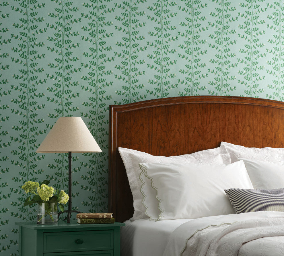 Climbing Vine Soft Teal Wallpaper