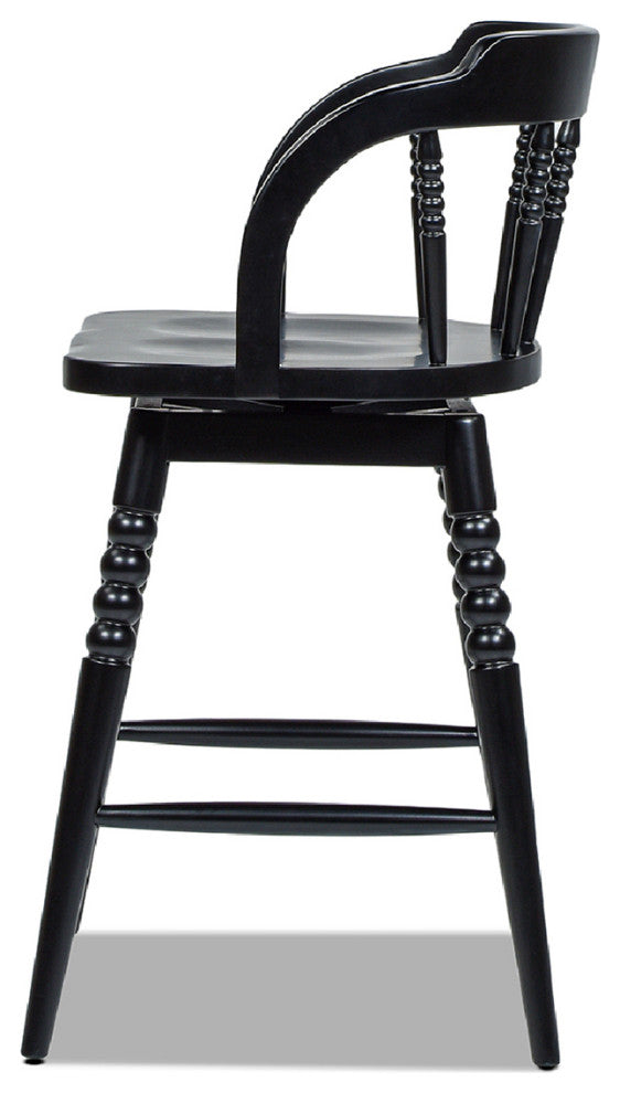 Breda 25.5" Turned Bubble Spindle Low-Back Wood Swivel Counter Stool, Black