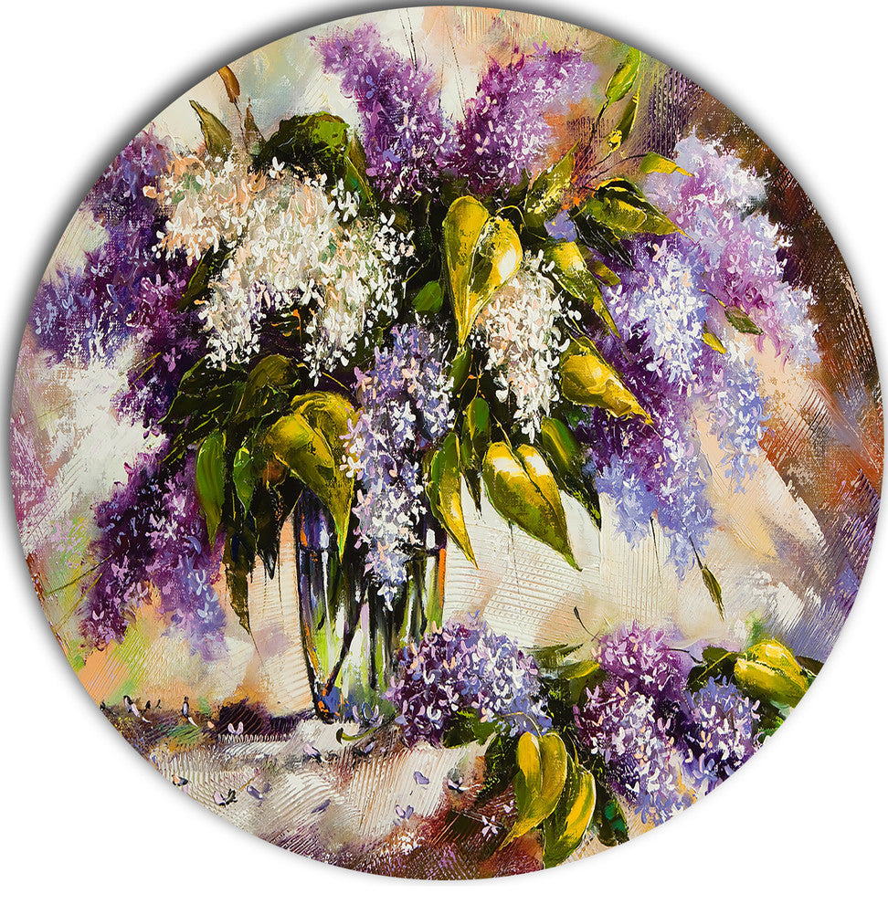 Lilac Bouquet In A Vase, Floral Painting Round Metal Wall Art, 23"
