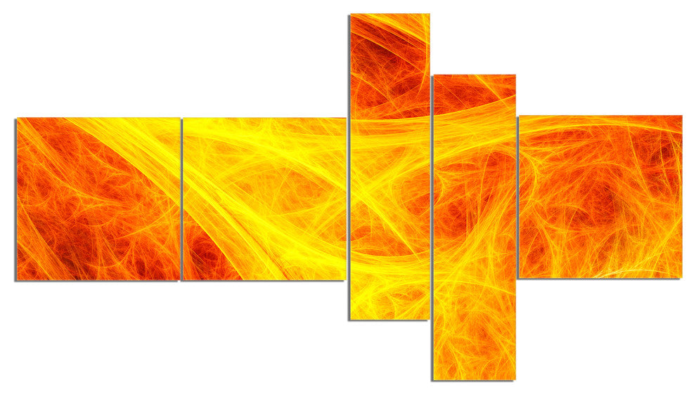 Orange Mystic Psychedelic Texture, Abstract Art on Canvas, 60"x32", 5 panels