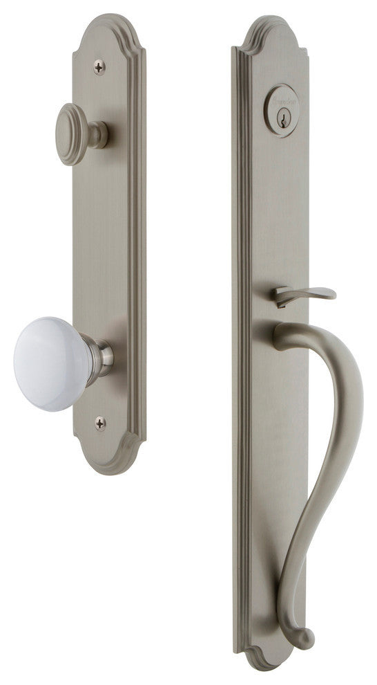 Arc 1-Piece Dummy Handleset, S Grip and Hyde Park Knob, Satin Nickel, 848653