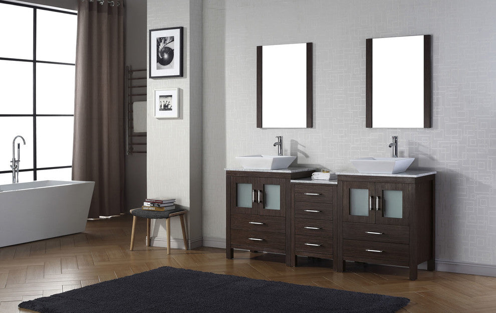 Virtu Dior 74" Double Bathroom Vanity, Espresso With Faucet and Mirrors