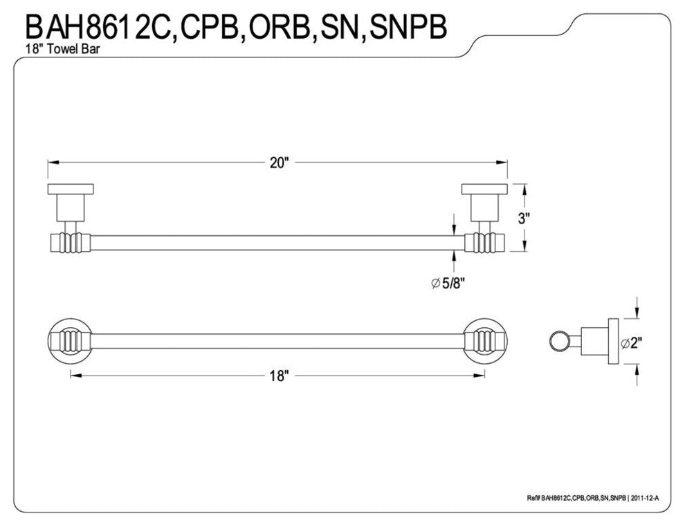 18" Towel Bar, Satin Nickel/Polished Brass