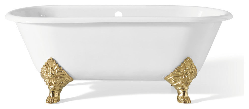 Cheviot Products Carlton Cast Iron Bathtub With Rolled Rim, Polished Brass