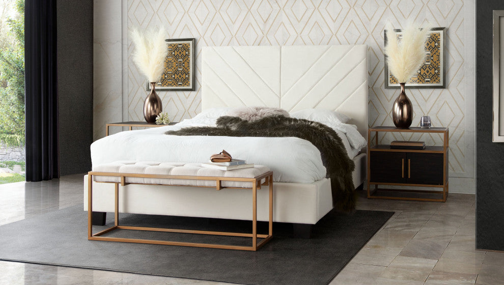 Vogue Queen Bed, Light Cream Velvet